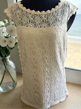 Express Cream Lace Top Cap Sleeve Romantic Blouse Size Large